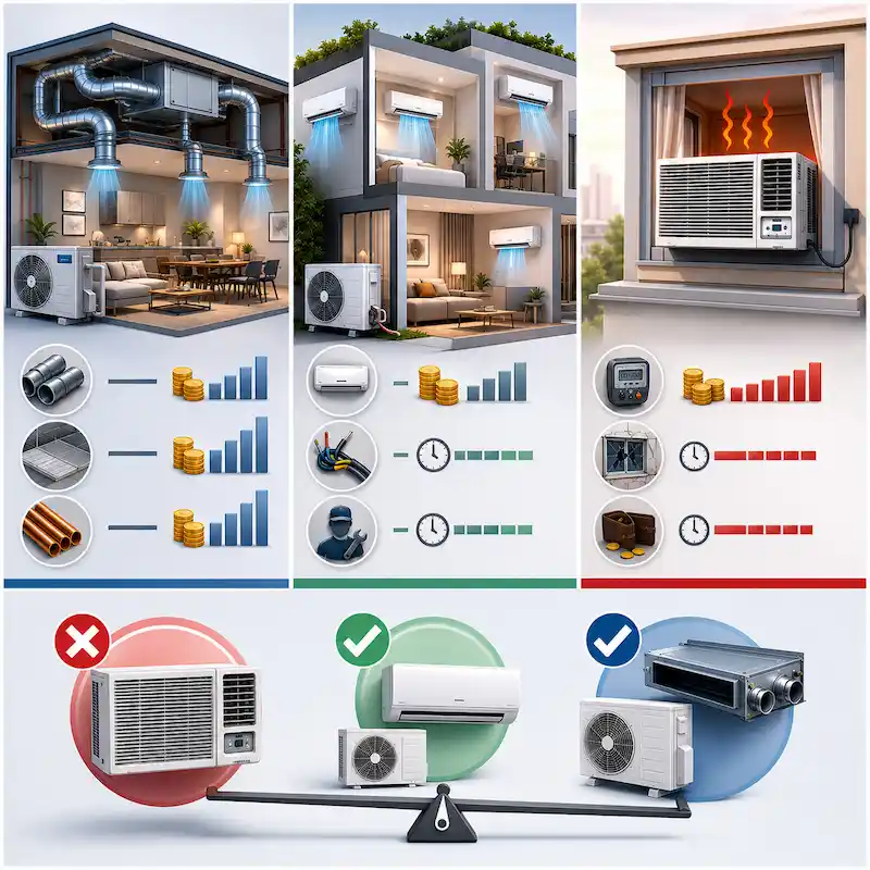 Hidden Costs: Ducted Systems, Wall Splits, and Window AC Units Compared